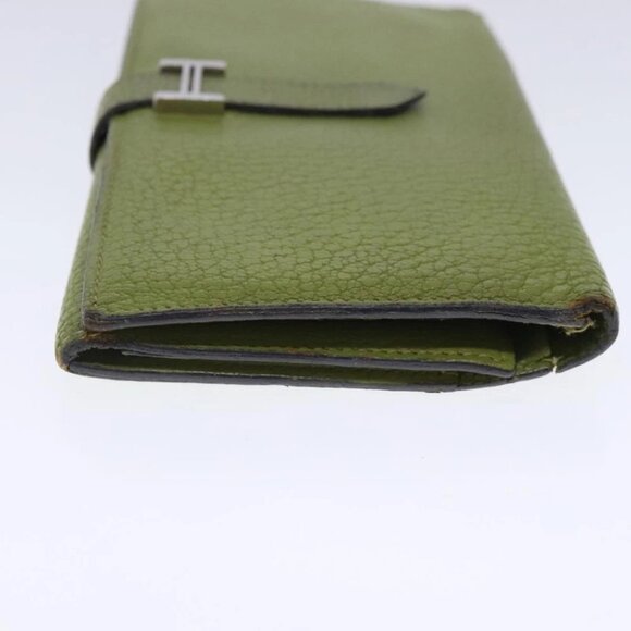 HERMES bean Souffl Wallet Leather Green Silver Auth bs18706 - Picture 4 of 14